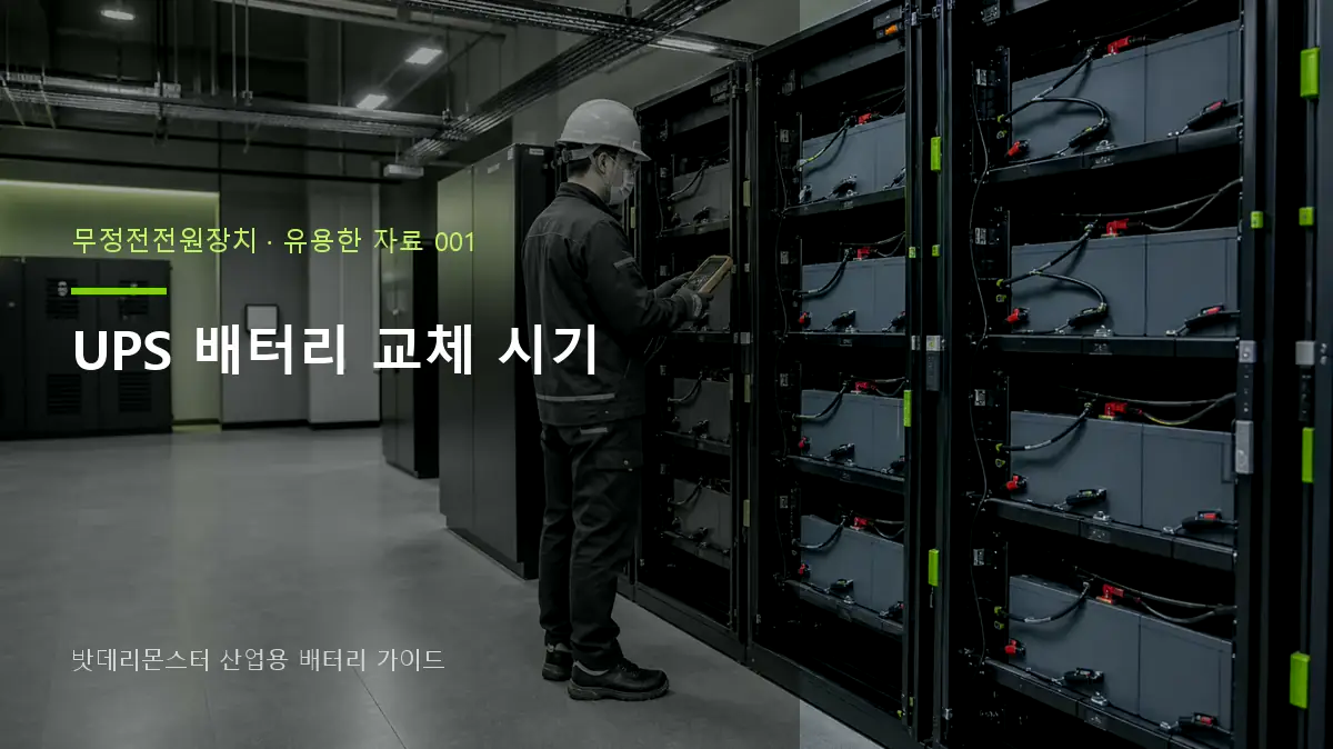 UPS 배터리 교체 시기에 관한 산업용 배터리 점검 장면의 AI 제작 편집 이미지
