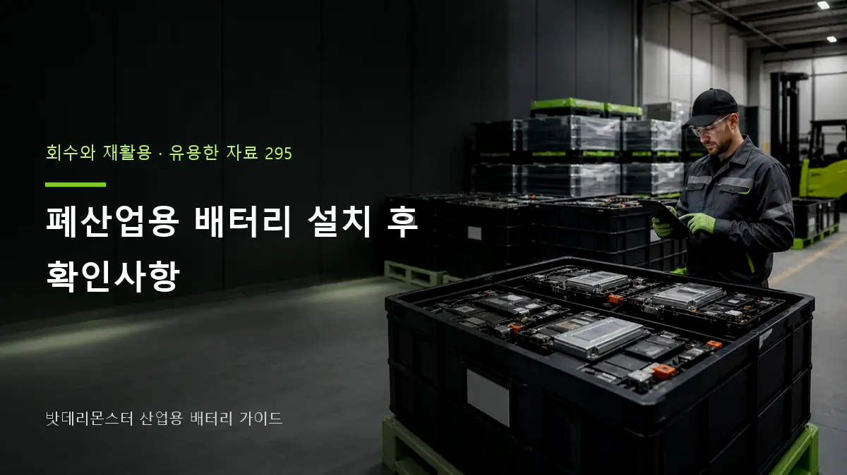 폐산업용 배터리 설치 후 확인사항에 관한 산업용 배터리 점검 장면의 AI 제작 편집 이미지